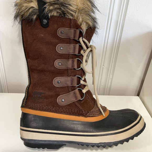 😍 SOREL WOMAN JOAN OF ARCTIC SNOW BOOTS BORWN WATERPROOF SUEDE FAUX FUR TOP 😘 - Picture 8 of 13
